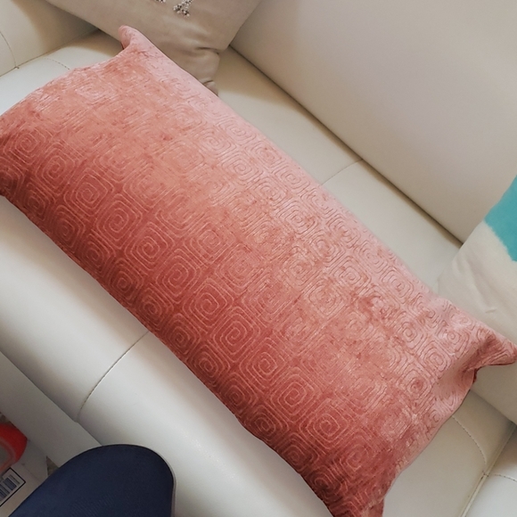 Salmon Velveteen Lumbar Throw Pillow, Geometric - Picture 6 of 8